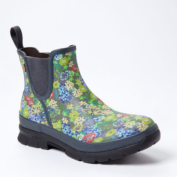 Bogs Shoes - Bogs Womens Amelia Dark Gray Multicolor Floral Slip on Rain Boot size 8 NIB